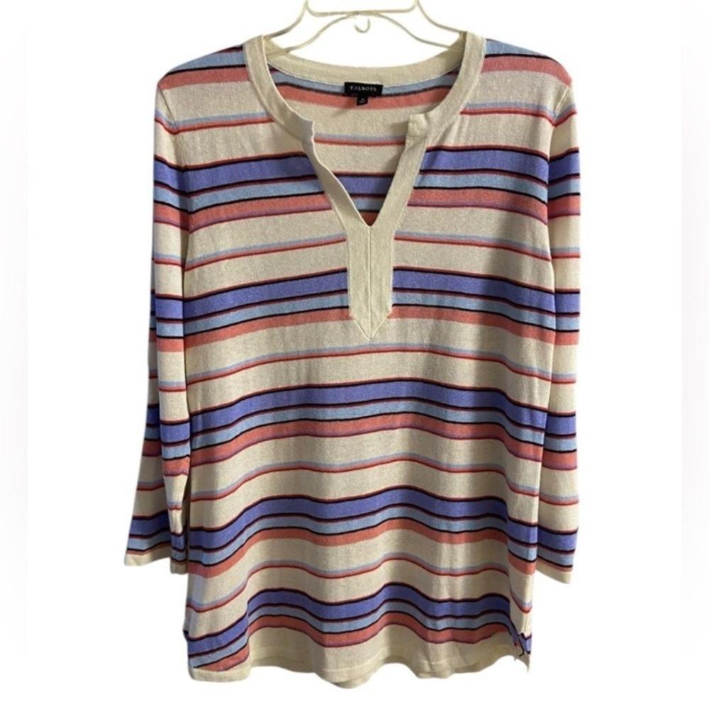 Talbots sweater striped multicolored linen blend Medium
